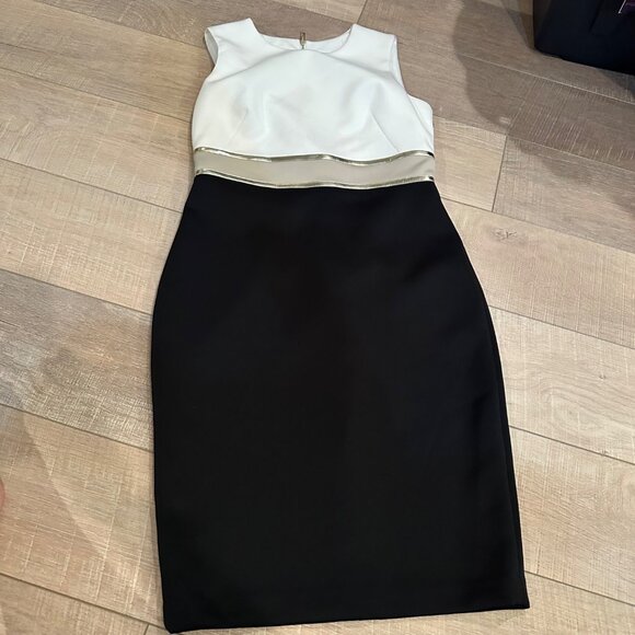 CALVIN KLEIN WOMENS WHITE TAN BLACK DRESS NEW 6P COCKTAIL PARTY FORMAL - Picture 1 of 10